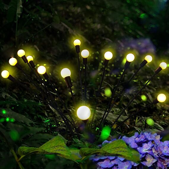 YJFWAL Firefly Solar-gartenlichter Außen 2 Stück Glühwürmchen Lichter Wasserdicht Swinging Garten Lichter für Pathway Weihnachten Yard Patio-Landschaft Dekoratives, 8LED Jede (Warm-Weiß, 2 Stück)