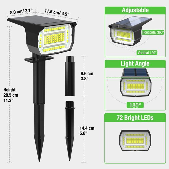 LOTMOS Solarstrahler für Außen [7 Stück/72LED], 3 Modi IP67 Wasserdicht Solar Gartenleuchten, 6500K Kann der Wand Montiert Werden Garten Solarleuchten für Terrassen, Zäune, Wege, Einfahrten, Veranden