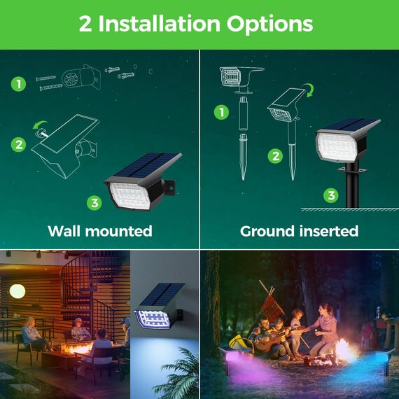 LOTMOS Bunt RGB Solarlampen für Außen Garten [3 Stück/20 LED/6 Feste Farben/1 Zyklusmodus],IP67 Wasserdicht Gartenbeleuchtung Solar Außen,LED Solar Strahler Außen,Lichtsensor Solarleuchte für Garten