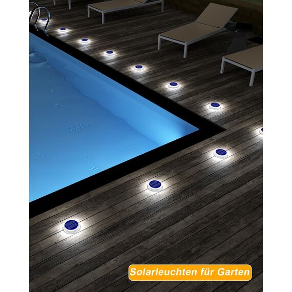 YiLaie Solarleuchten für Außen, Solarlampen für Außen garten 360° LED Solar Treppe Licht IP68 Wasserdicht mit Auto On/Off Solar Weg Licht, Weiß Licht 5700K, 4 Stück