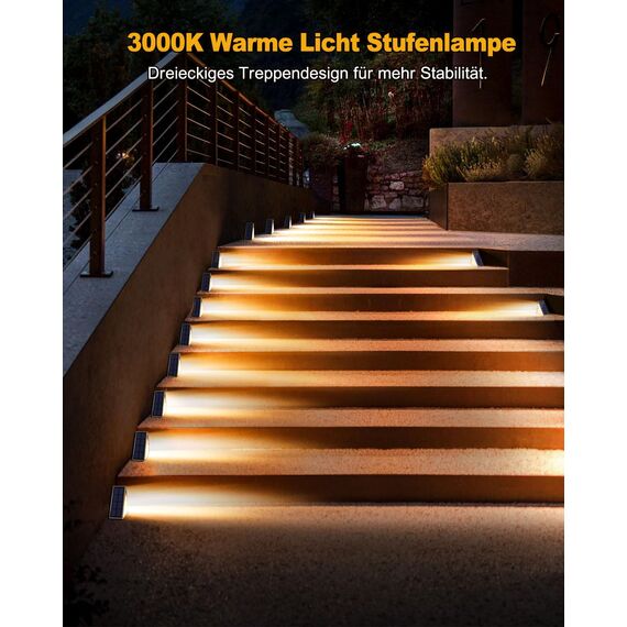 Bellanny Solarlampen für Außen, 12 Stück 3000K Warmweiß Solar Treppenlicht, 13 LED Stufenleuchte Solarleuchten Garten, IP65 Wasserdichte Lampe Outdoor für Terrasse Gehweg Treppe Wege Boden Balkon Deko