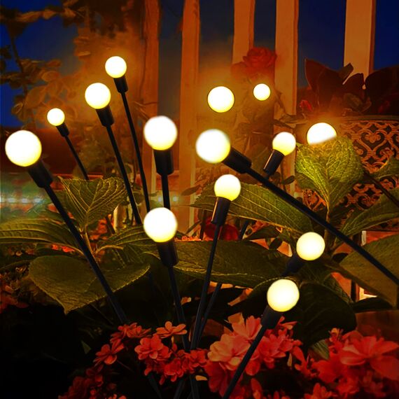 YJFWAL Firefly Solar-gartenlichter Außen 4 Stück Glühwürmchen Lichter Wasserdicht Swinging Garten Lichter für Pathway Weihnachten Yard Patio-Landschaft Dekoratives, 8LED (Warm-Weiß, 4 Stück)