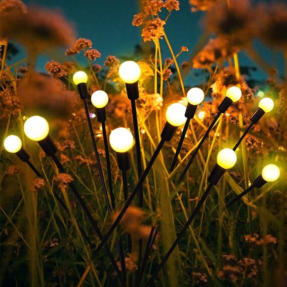 YJFWAL Firefly Solar-gartenlichter Außen 4 Stück Glühwürmchen Lichter Wasserdicht Swinging Garten Lichter für Pathway Weihnachten Yard Patio-Landschaft Dekoratives, 8LED (Warm-Weiß, 4 Stück)