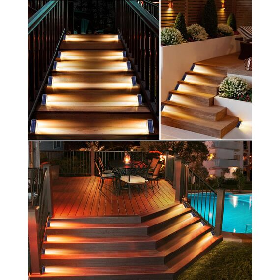 Bellanny Solarlampen für Außen, 12 Stück 3000K Warmweiß Solar Treppenlicht, 13 LED Stufenleuchte Solarleuchten Garten, IP65 Wasserdichte Lampe Outdoor für Terrasse Gehweg Treppe Wege Boden Balkon Deko