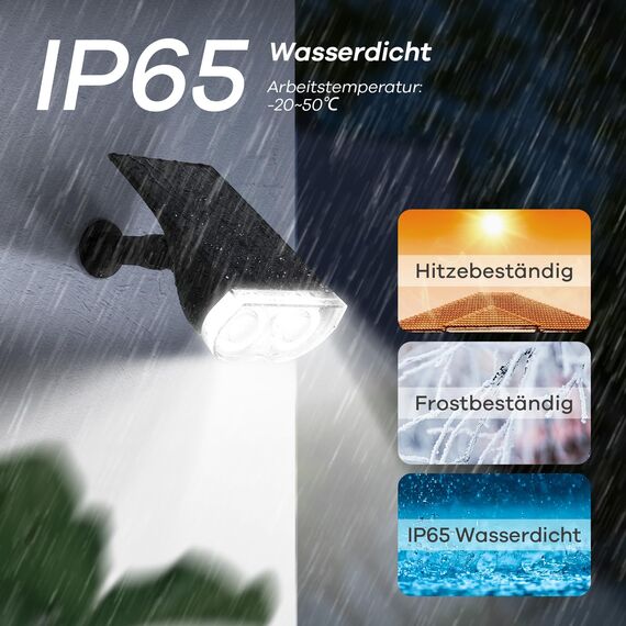 Linkind LED Solarlampen für Balkon, 6500K Tageslichtweiß Solarleuchte Licht-Sensorik Gartenstrahler, IP65 Wasserdicht Außenwandleuchte 800LM Solar Strahler für Palmen, Hauswand, StarRay Serie, 2 Stück