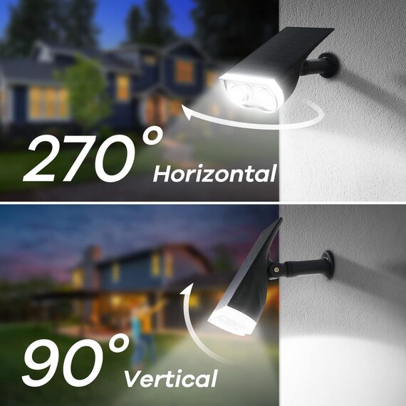 Linkind LED Solarlampen für Balkon, 6500K Tageslichtweiß Solarleuchte Licht-Sensorik Gartenstrahler, IP65 Wasserdicht Außenwandleuchte 800LM Solar Strahler für Palmen, Hauswand, StarRay Serie, 2 Stück