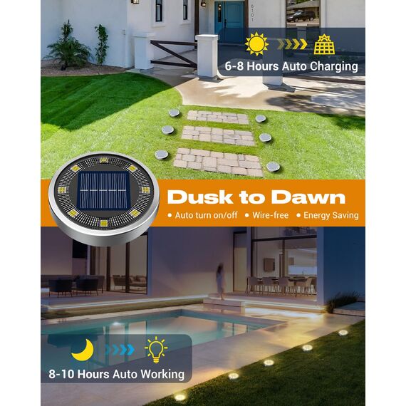 btfarm 24 Stück Solar Bodenleuchten Aussen, 8 LED Gartenbeleuchtung Solar Wasserdicht Boden Solarleuchten, Solarlampen für Außen Garten Rasen Auffahrt Gehweg Patio, Warmes Weiß