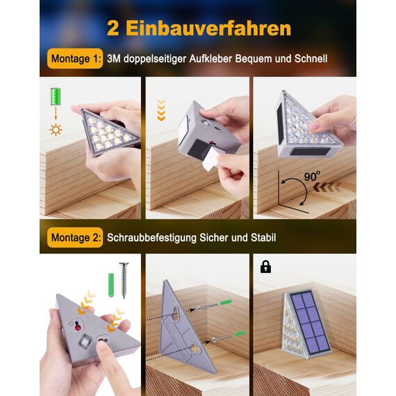 Bellanny Solarlampen für Außen, 6 Stück 3000K Warmweiß Solar Treppenlicht, 13 LED Stufenleuchte Solarleuchten Garten, IP65 Wasserdichte Lampe Outdoor für Terrasse Gehweg Treppe Wege Boden Balkon Deko
