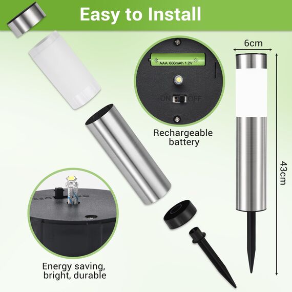 Heinstian Solarleuchten für Außen Garten Weiß Solarlampen Edelstahl Wasserdicht LED Gartenleuchten für außen garten für Terrasse, Rasen, Garten, Wege (4 Stück)