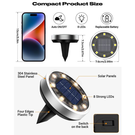 btfarm 24 Stück Solar Bodenleuchten Aussen, 8 LED Gartenbeleuchtung Solar Wasserdicht Boden Solarleuchten, Solarlampen für Außen Garten Rasen Auffahrt Gehweg Patio, Warmes Weiß