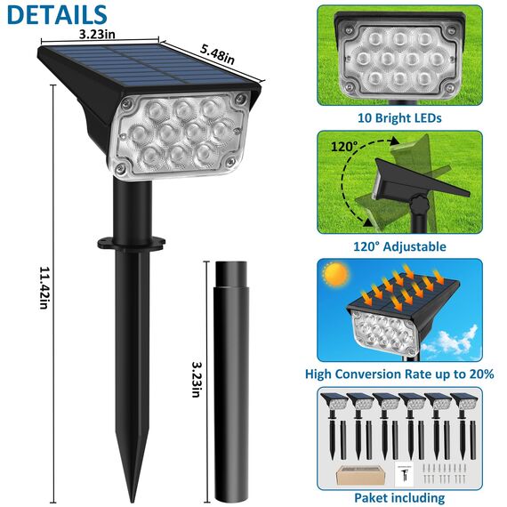 T-SUNUS Gartenstrahler Solar Außen mehrfarbig, Solarstrahler für Außen 10 LED Solarlampen für außen 6 Farbwechsel Solar Gartenleuchte IP65 Wasserdicht für Bäume Sträucher Gartenweg 4 Stück