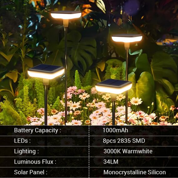 Ainostone Solarlampen für Außen Garten 8 Stück 1000mah Warmweiß Solarleuchten für Außen Hell 34 Lumen Gartendeko für Draußen IP65 Wasserdicht für Outdoor Balkon Weg Terrasse Gräser Sträucher
