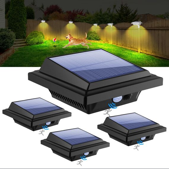 KEENZO LED Dachrinnenlampe, Solar Dachrinnenleuchte, 25 LEDs, 2W, PIR-Sensor, Schwarz,Kaltweißes Licht (Warmes Weiß Licht-4er-Set)