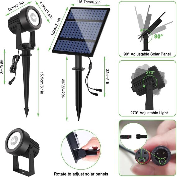 NATPOW Gartenstrahler Solar, Solar Gartenleuchte LED Solarstrahler Solarlampen für garten Außen, IP65 Wasserdicht, 2 Helligkeitsstufe, 3000K Dusk to Dawn Gartenbeleuchtung für Bäume,Gartenweg(4 in 1)