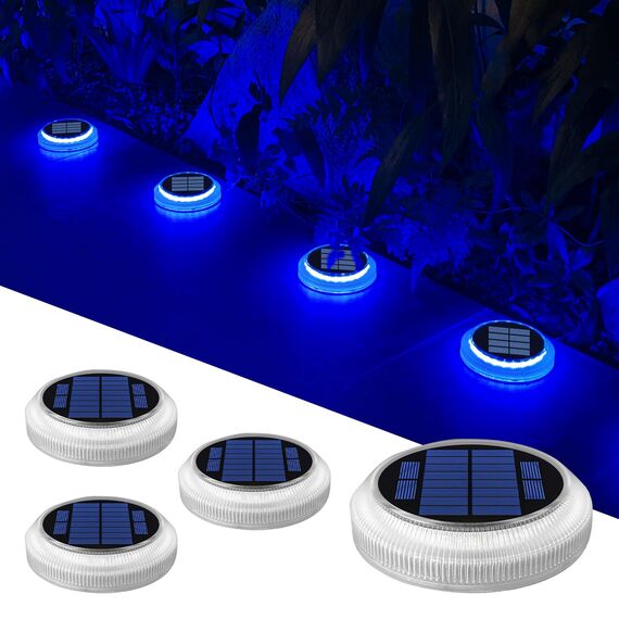 YiLaie Solarleuchten für Außen, Solarlampen für Außen Garten 360° LED Solar Bodenleuchten Aussen IP68 Wasserdicht mit Auto On/Off Solarleuchten Garten Solar Lampe Outdoor, 40Lm Blaues Licht, 4 Stück