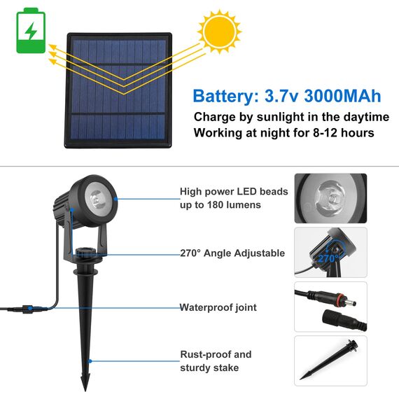 NATPOW Gartenstrahler Solar, Solar Gartenleuchte LED Solarstrahler Solarlampen für garten Außen, IP65 Wasserdicht, 2 Helligkeitsstufe, 3000K Dusk to Dawn Gartenbeleuchtung für Bäume,Gartenweg(4 in 1)