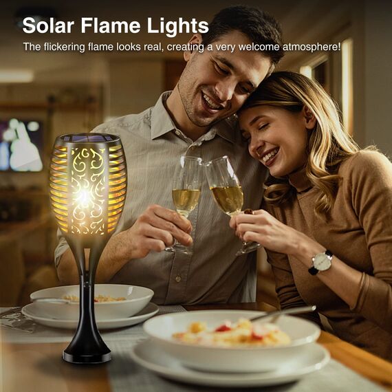 Lafhome Solar Flammenlicht für Außen, 96LED Solarleuchten mit Wasserdicht IP65, Solarlampen für Außen mit Realistischen Flammen Automatische EIN/Aus Warmlicht für Garten Weg Hof (4 Stück)