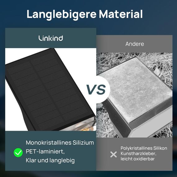 Linkind Solarlampen für Außen Garten 800Lm, 3000K Warmweiß Solar Strahler, IP65 Wasserdicht Gartenleuchten 22-LEDs, 3 Helligkeit Solarleuchten für Außen Garten, Hof, Gehweg, 6 Stück