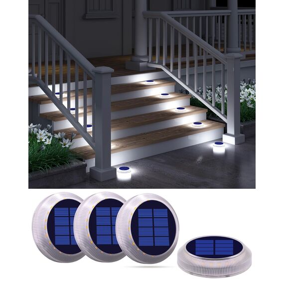 YiLaie Solarleuchten für Außen, Solarlampen für Außen garten 360° LED Solar Treppe Licht IP68 Wasserdicht mit Auto On/Off Solar Weg Licht, Weiß Licht 5700K, 4 Stück