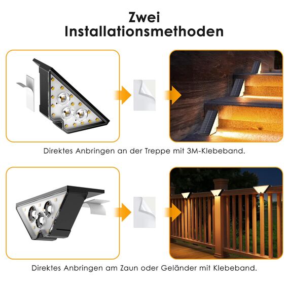 Solarlampen für Außen, LED Stufenleuchte, Solar Treppenlicht Garten, IP65 Wasserdichte LED Wegeleuchten Gartenlampen für Gehweg Treppe Weg Zaun, 6 Stück