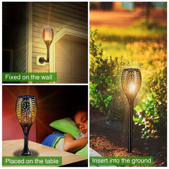 Lafhome Solar Flammenlicht für Außen, 96LED Solarleuchten mit Wasserdicht IP65, Solarlampen für Außen mit Realistischen Flammen Automatische EIN/Aus Warmlicht für Garten Weg Hof (4 Stück)