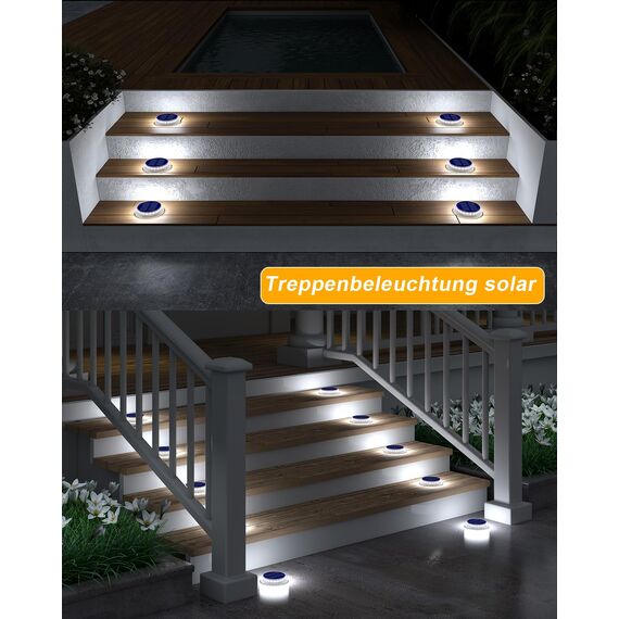 YiLaie Solarleuchten für Außen, Solarlampen für Außen garten 360° LED Solar Treppe Licht IP68 Wasserdicht mit Auto On/Off Solar Weg Licht, Weiß Licht 5700K, 4 Stück