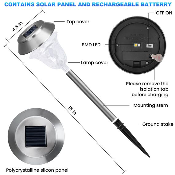 ZEWETO Solarlampen für Außen Garten, 4 Stuck LED Solarleuchten, Einfacher Wechsel zwischen zwei Modi, IP65 Winterfest, 10 Stunden Lang Anhaltendes Edelstahl Dekorative Licht für Außen, RasenLandschaft