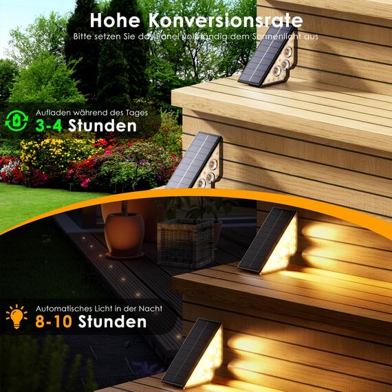 Solarlampen für Außen, LED Stufenleuchte, Solar Treppenlicht Garten, IP65 Wasserdichte LED Wegeleuchten Gartenlampen für Gehweg Treppe Weg Zaun, 6 Stück