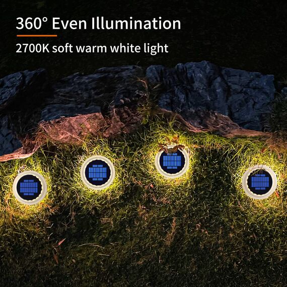 YiLaie Solarleuchten für Außen, Solarlampen für garten 360° LED Solar Treppe Licht IP68 Wasserdicht mit Auto On/Off Bodenleuchten, Warmes Weiß 2700K, 4 Stück