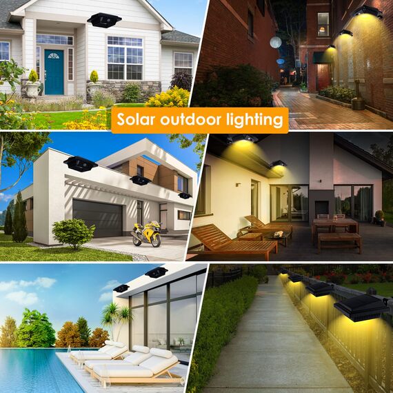 KEENZO LED Dachrinnenlampe, Solar Dachrinnenleuchte, 25 LEDs, 2W, PIR-Sensor, Schwarz,Kaltweißes Licht (Warmes Weiß Licht-4er-Set)