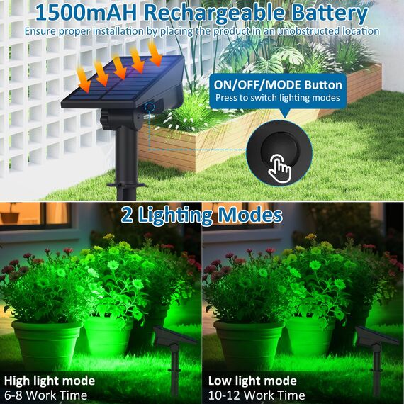 T-SUNUS Gartenstrahler Solar, Solarlampen für Außen, IP65 Wasserdicht Auto ON/OFF 2 Helligkeitsmodi, Solar Gartenleuchte für Baum Gartenweg Auffahrt Hof 2 Stück