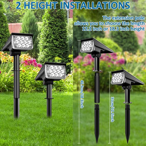 T-SUNUS Gartenstrahler Solar, Solarlampen für Außen, IP65 Wasserdicht Auto ON/OFF 2 Helligkeitsmodi, Solar Gartenleuchte für Baum Gartenweg Auffahrt Hof 2 Stück