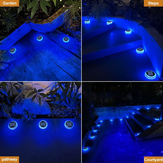 YiLaie Solarleuchten für Außen, Solarlampen für Außen Garten 360° LED Solar Bodenleuchten Aussen IP68 Wasserdicht mit Auto On/Off Solarleuchten Garten Solar Lampe Outdoor, 40Lm Blaues Licht, 4 Stück