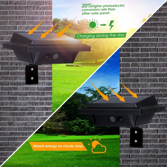 KEENZO LED Dachrinnenlampe, Solar Dachrinnenleuchte, 25 LEDs, 2W, PIR-Sensor, Schwarz,Kaltweißes Licht (Warmes Weiß Licht-4er-Set)