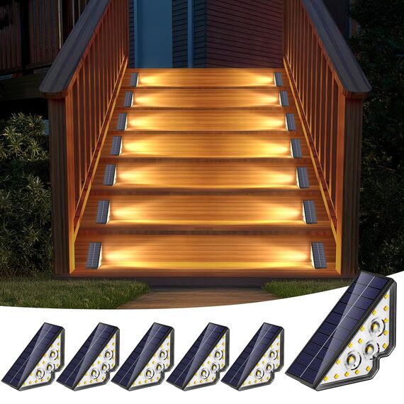Solarlampen für Außen, LED Stufenleuchte, Solar Treppenlicht Garten, IP65 Wasserdichte LED Wegeleuchten Gartenlampen für Gehweg Treppe Weg Zaun, 6 Stück