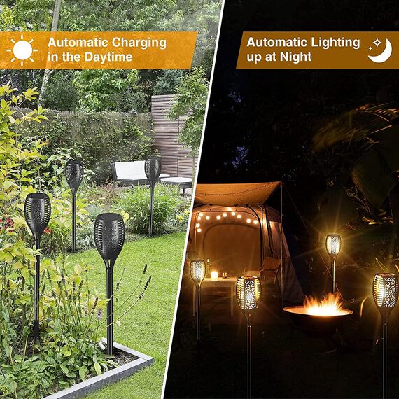 Lafhome Solar Flammenlicht für Außen, 96LED Solarleuchten mit Wasserdicht IP65, Solarlampen für Außen mit Realistischen Flammen Automatische EIN/Aus Warmlicht für Garten Weg Hof (4 Stück)