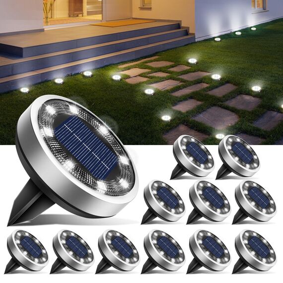 btfarm 12 Stück Solar Bodenleuchten Aussen, 8 LED Gartenbeleuchtung Solar IP65 Wasserdicht Boden Solarleuchten, Solarlampen für Außen Garten Rasen Auffahrt Gehweg Patio, Kaltes Weiß