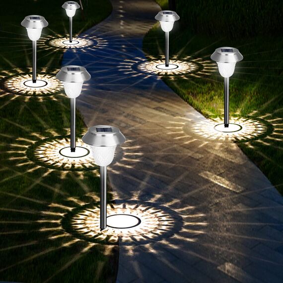 ZEWETO Solarlampen für Außen Garten, 4 Stuck LED Solarleuchten, Einfacher Wechsel zwischen zwei Modi, IP65 Winterfest, 10 Stunden Lang Anhaltendes Edelstahl Dekorative Licht für Außen, RasenLandschaft