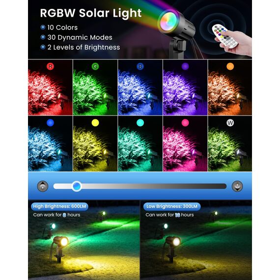 MEIHUA Solar Strahler RGB mit Fernbedienung IP66 Wasserdichte 10 Farben 30 Zyklus-Modi Gartenbeleuchtung Bunt Timer Gartenleuchte für Außen Gärten Pfad Weihnachtstag Dekoration Halloween 4 Stück