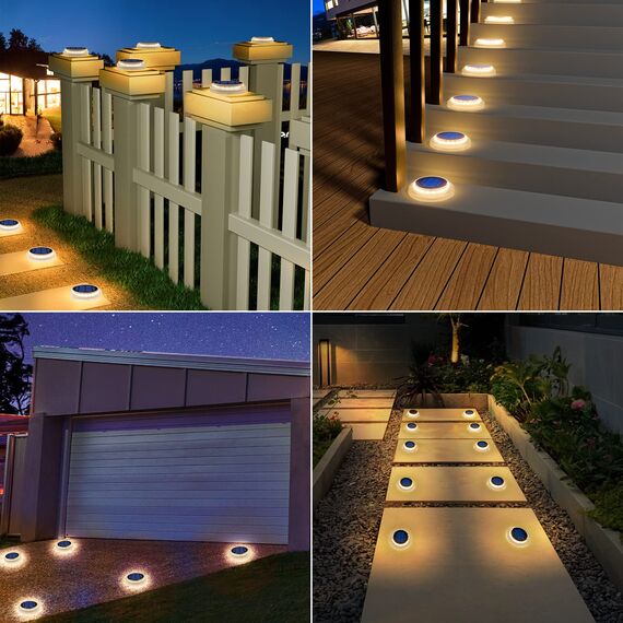 YiLaie Solarleuchten für Außen, Solarlampen für garten 360° LED Solar Treppe Licht IP68 Wasserdicht mit Auto On/Off Bodenleuchten, Warmes Weiß 2700K, 4 Stück