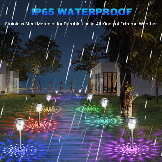 ZEWETO Solarlampen für Außen Garten, 4 Stuck LED Solarleuchten, Einfacher Wechsel zwischen zwei Modi, IP65 Winterfest, 10 Stunden Lang Anhaltendes Edelstahl Dekorative Licht für Außen, RasenLandschaft