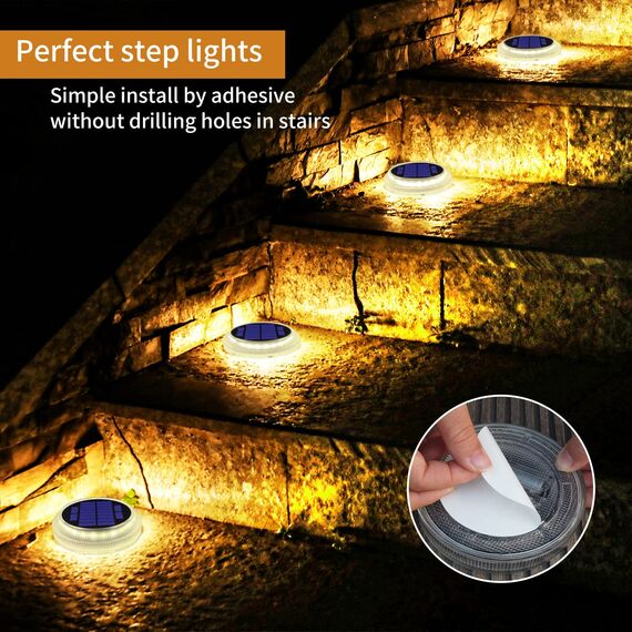 YiLaie Solarleuchten für Außen, Solarlampen für garten 360° LED Solar Treppe Licht IP68 Wasserdicht mit Auto On/Off Bodenleuchten, Warmes Weiß 2700K, 4 Stück