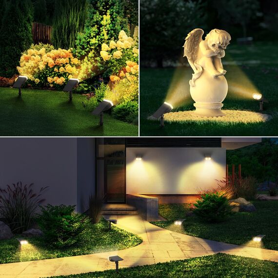 Linkind LED Solar Gartenlampen 800LM Licht-Sensorik Solarleuchten, 3000K Warmweiß Solarlicht, 22 LEDs IP65 Gartenstrahler Außenwandleuchte, 3 Modi Solarstrahler Außen StarRay, Garten Deko, 4 Stück