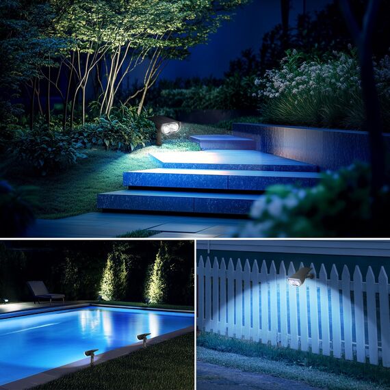 Linkind solarlampen Solar Strahler mit Bewegungsmelder 6500K Kaltweiß, 3 Modi (inkl. Dauerlicht), 1000Lm Helle Solar Aussenlampen von 2 Montage, IP67 Gartenstrahler für Weg, 4 Stück