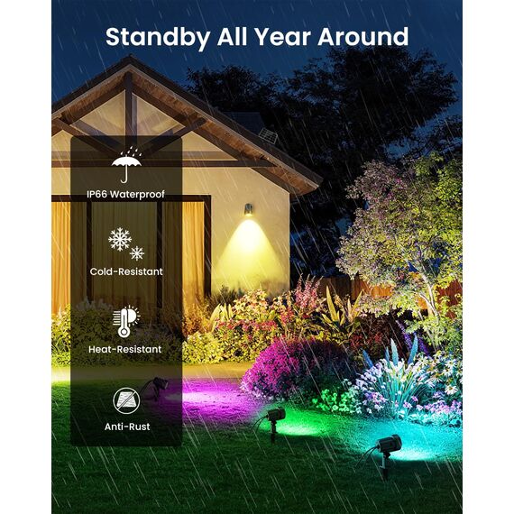 MEIHUA Solar Strahler RGB mit Fernbedienung IP66 Wasserdichte 10 Farben 30 Zyklus-Modi Gartenbeleuchtung Bunt Timer Gartenleuchte für Außen Gärten Pfad Weihnachtstag Dekoration Halloween 4 Stück