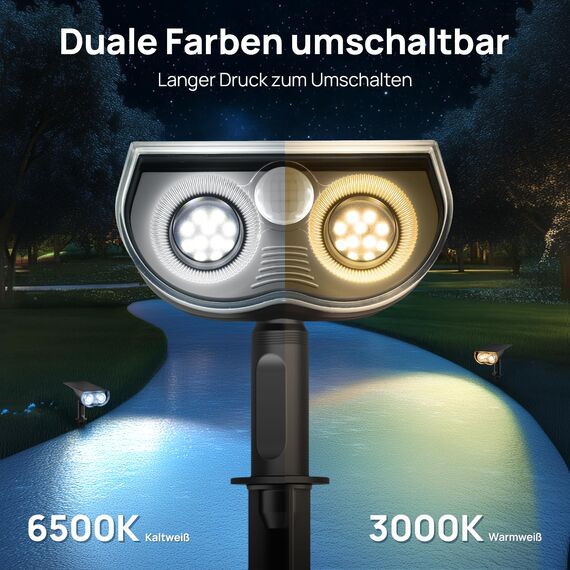 Linkind 1000Lm Aussen Solarleuchten mit Bewegungsmelder, 3000K Warmweiß 24-LED Solar Gartenleuchte mit 3 Modi, 2-in-1 Montage, IP67 LED Garten Solar Strahler für Eingang, Weg, 4 Stück, StarRay
