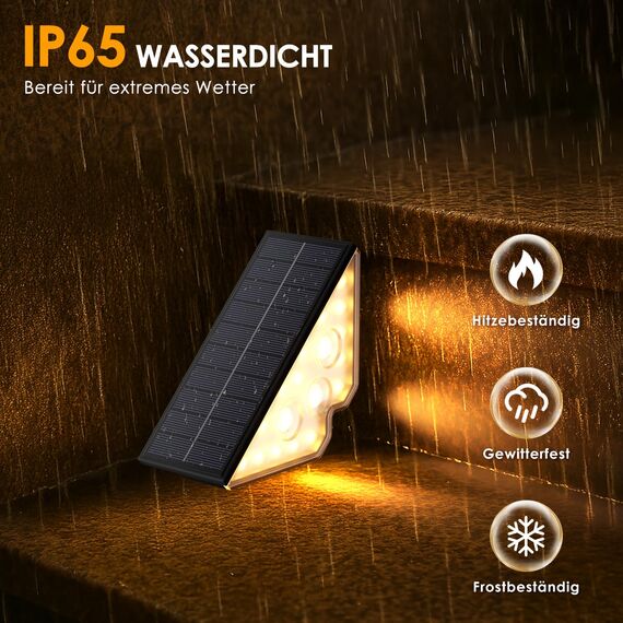 Solarlampen für Außen, LED Stufenleuchte, Solar Treppenlicht Garten, IP65 Wasserdichte LED Wegeleuchten Gartenlampen für Gehweg Treppe Weg Zaun, 6 Stück