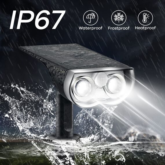 Linkind solarlampen Solar Strahler mit Bewegungsmelder 6500K Kaltweiß, 3 Modi (inkl. Dauerlicht), 1000Lm Helle Solar Aussenlampen von 2 Montage, IP67 Gartenstrahler für Weg, 4 Stück