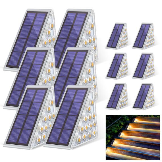 Bellanny Solarlampen für Außen, 12 Stück 3000K Warmweiß Solar Treppenlicht, 13 LED Stufenleuchte Solarleuchten Garten, IP65 Wasserdichte Lampe Outdoor für Terrasse Gehweg Treppe Wege Boden Balkon Deko