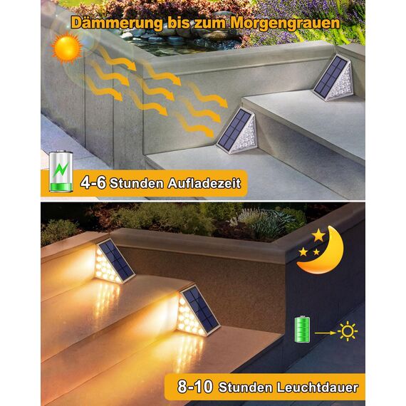 Bellanny Solarlampen für Außen, 12 Stück 3000K Warmweiß Solar Treppenlicht, 13 LED Stufenleuchte Solarleuchten Garten, IP65 Wasserdichte Lampe Outdoor für Terrasse Gehweg Treppe Wege Boden Balkon Deko